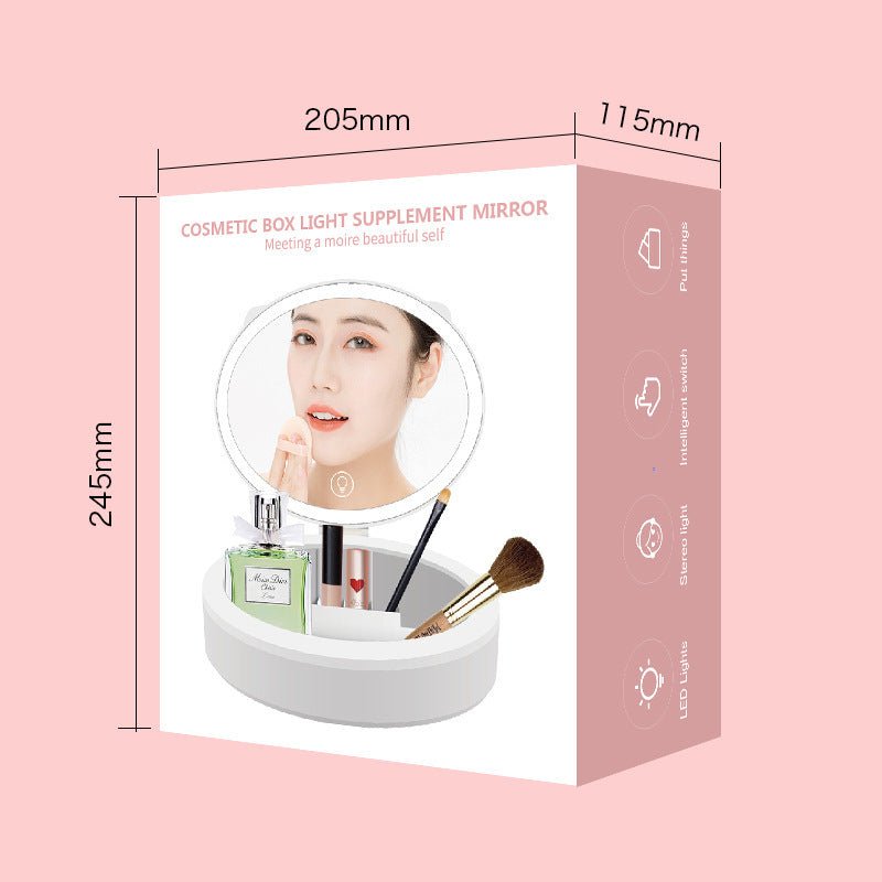 LED Makeup Mirror with Storage Box – Stylish Desktop Decor for Girls' Dorms