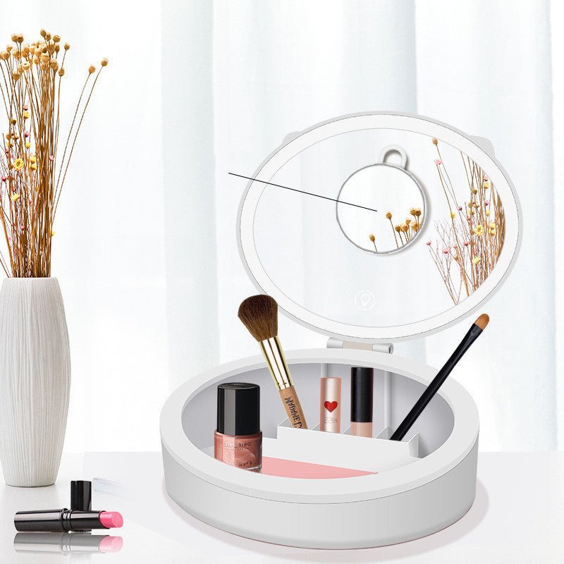 LED Makeup Mirror with Storage Box – Stylish Desktop Decor for Girls' Dorms
