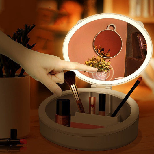 LED Makeup Mirror with Storage Box – Stylish Desktop Decor for Girls' Dorms