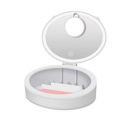 LED Makeup Mirror with Storage Box – Stylish Desktop Decor for Girls' Dorms