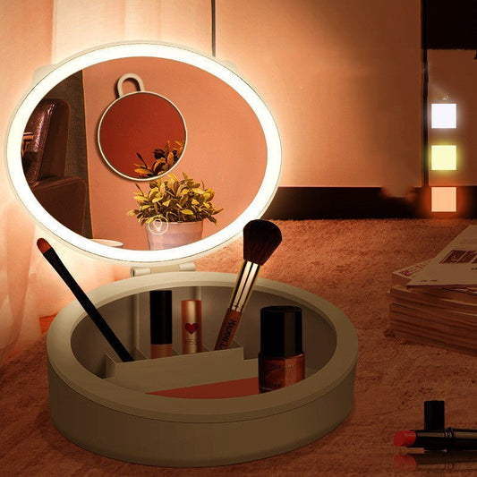 LED Makeup Mirror with Storage Box – Stylish Desktop Decor for Girls' Dorms