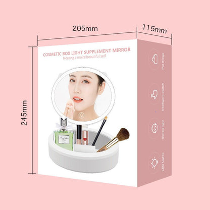 LED Makeup Mirror with Storage Box – Stylish Desktop Decor for Girls' Dorms