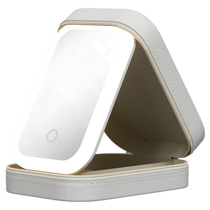 Portable Makeup Storage Box with LED Mirror & Touch Light Organizer